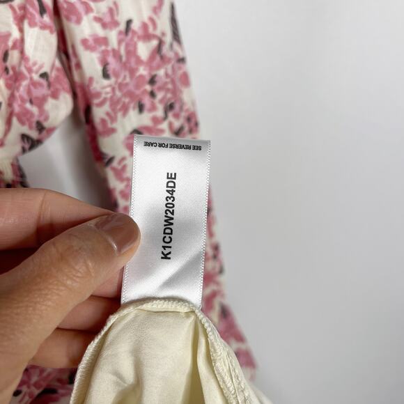 Evereve Roan + Ryan XSmall XS Pink Cream Floral Genevieve Smocked Waist Dress - Picture 12 of 13